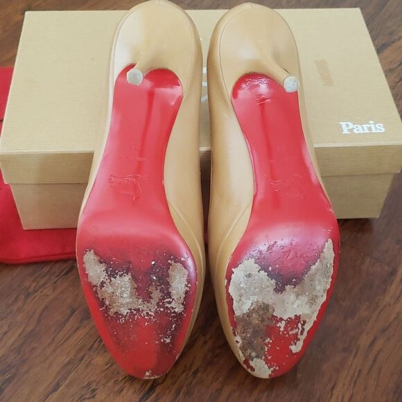 Christian Louboutin Red Bottom Chic Feminine Prorata 90 Kid Beige Pumps Size 38 - Picture 8 of 10